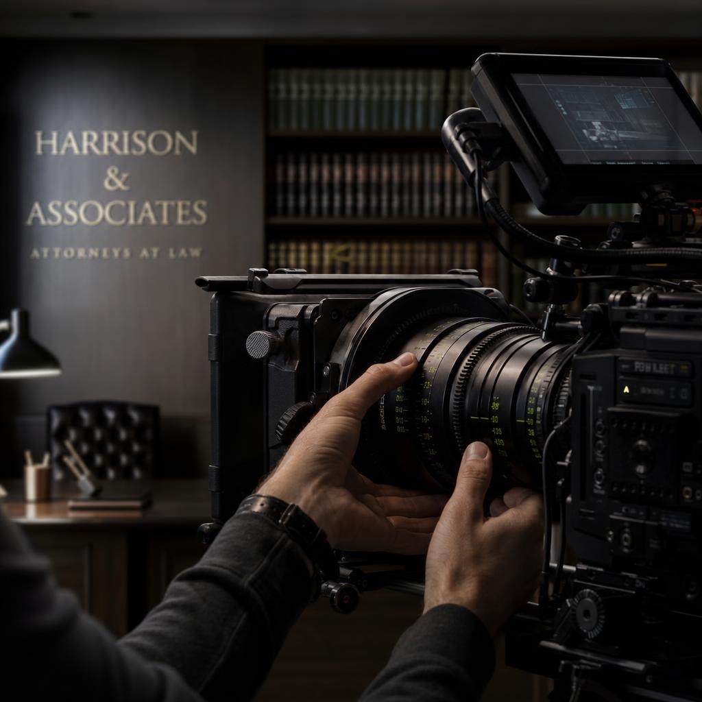 Professional legal videographer preparing equipment